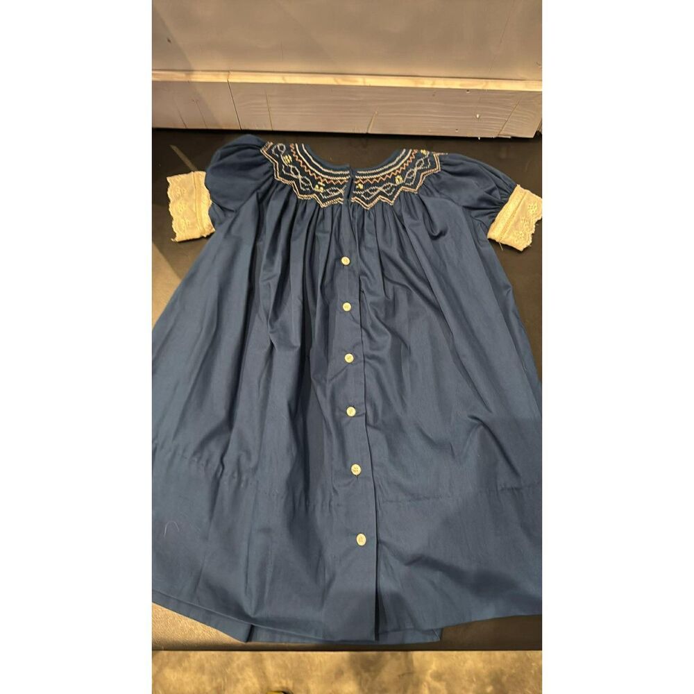 Hand Made Smocked Girls Dress Button Down the Back See Picture For Size
